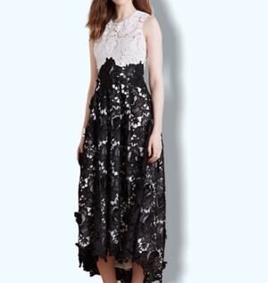 Hunter Bell NYC Black White Asymmetrical High-Low Halter Gown Size 6 Y2K